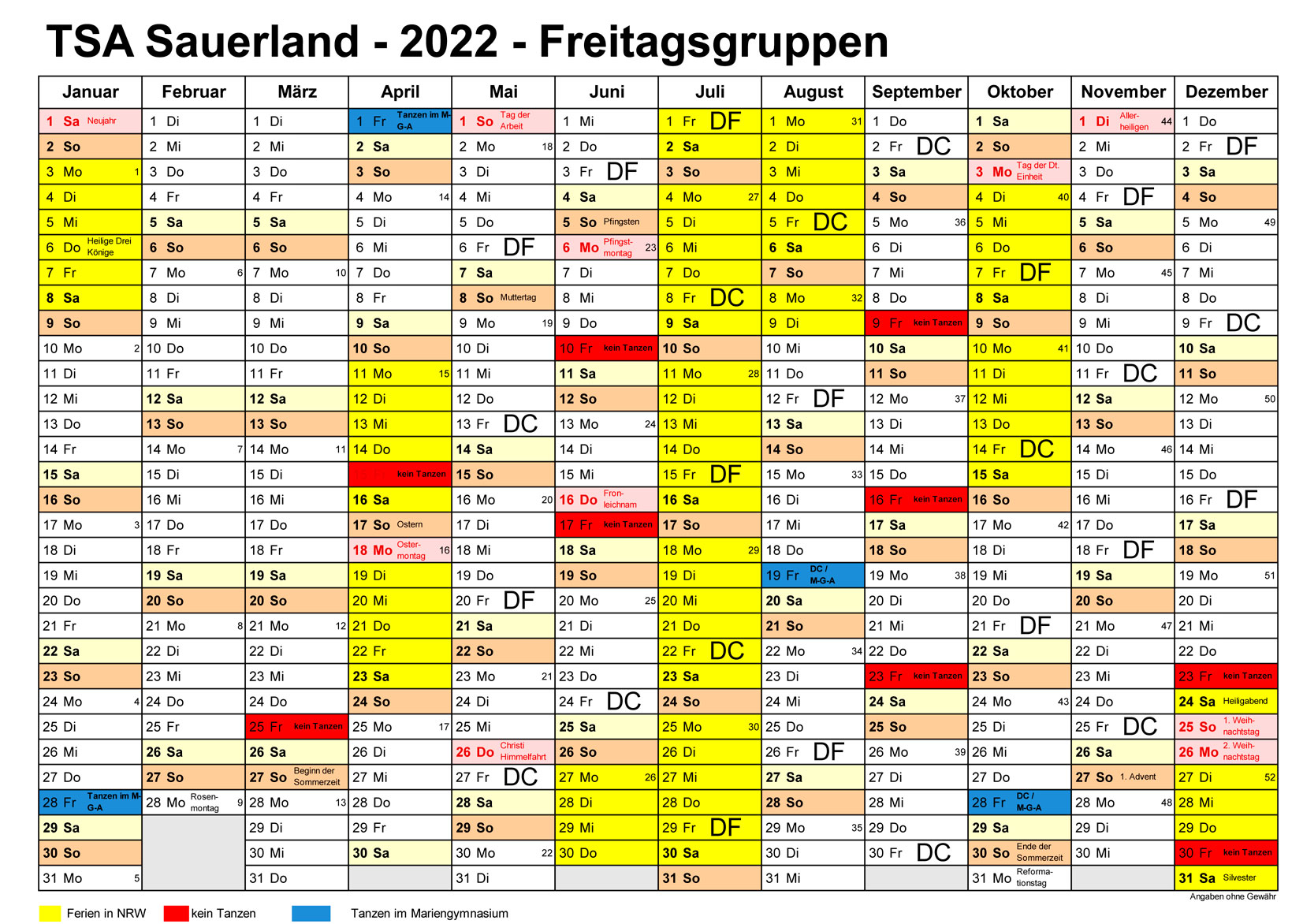 Update: Trainingskalender Freitags-Gruppen